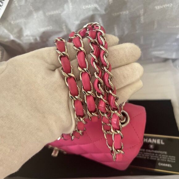 100% Authentic CHANEL Mini Rectangular in Pink Lambskin SHW - Picture 8 of 13